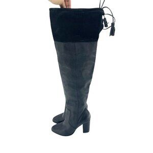 Made Over the Knee Black Leather Suede Cuff Tall Boots SZ 7.5 NEW SZ 7.5